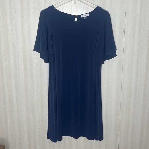 ❤️ CALVIN KLEIN Womens Swing Flowy Navy Blue Short sleeved Dress Size 6 - Picture 4 of 7